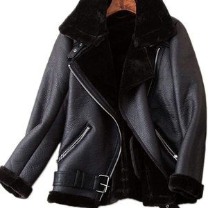 New Women's Faux Shearling Moto Jacket